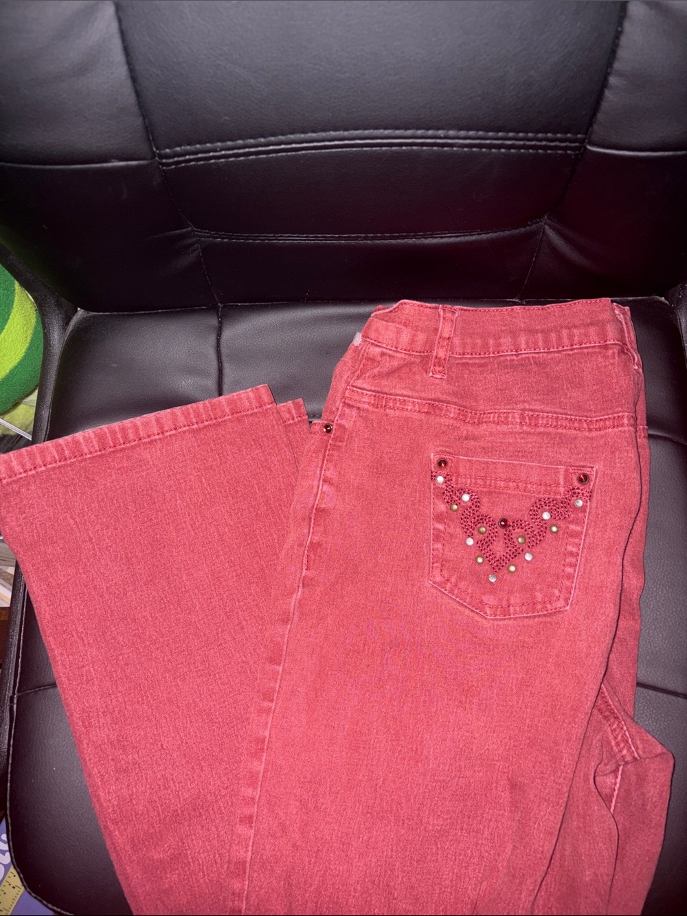 Diane Gilman Red Stud-Embellished Wide Leg Jeans